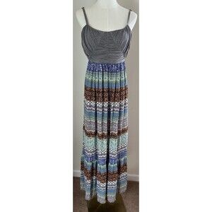 Anthropologie Lilka Maxi Slip Dress Medium Floral Striped Boho beachy